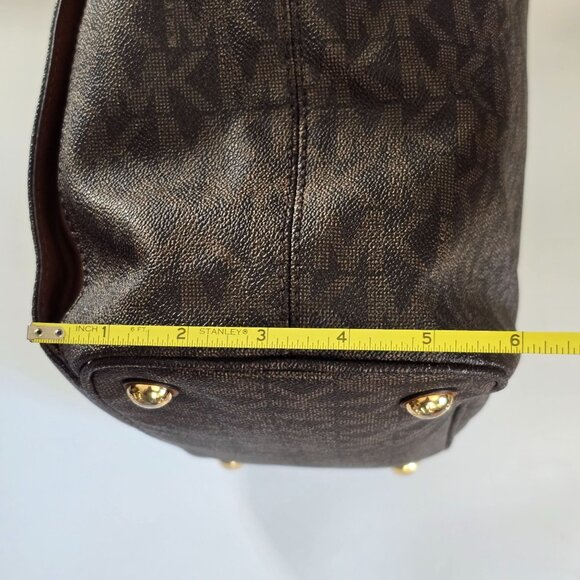 Michael Kors Jet Set Monogram Coated Canvas Tote LG Brown/Tan Front Snap Pocket - Picture 16 of 16